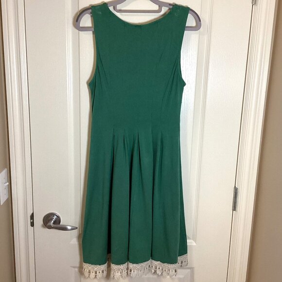 Alya Women's Green Sleeveless Dress With Cotton Lace Trim Midi Party Preppy - Picture 7 of 9